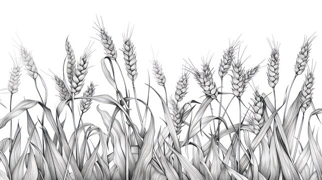 Monochrome pencil sketch of wheat field.