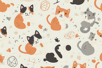 Charming Calico Cats Enjoying Play with Yarn Balls and Cozy Toys