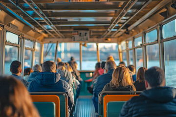 Fototapeta premium Scenic River Views Enjoyed from Inside Public Transit Ferry 