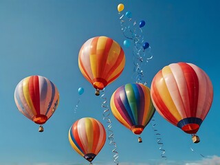 Obraz premium Colorful Hot Air Balloons Float Across A Clear Blue Sky