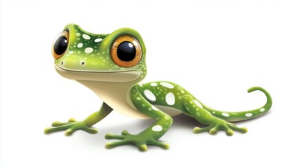 Cartoon Green Frog with Big Eyes and Spots on White Background Ideal for Kids and Nature Themes