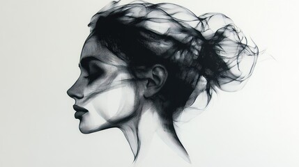Fototapeta premium An intricate profile of a woman emerges from swirling lines, creating a captivating visual flow