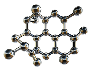 a silver molecule structure with balls