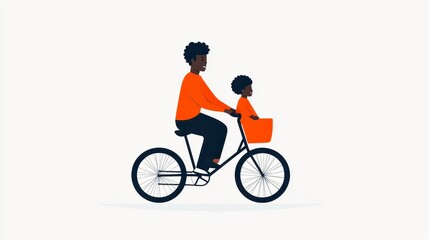 Obraz premium Parent and child cycling together in vibrant illustration