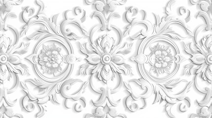 Intricate White Thai Motifs in Elegant Pattern Design