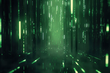 close up horizontal abstract illustration of glowing green pixels virtual background