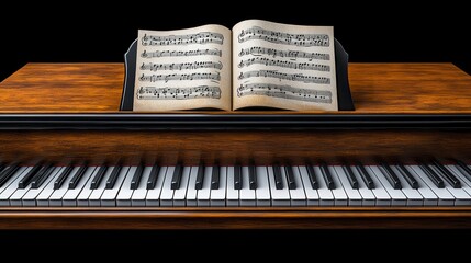 Classic piano with sheet music on stand