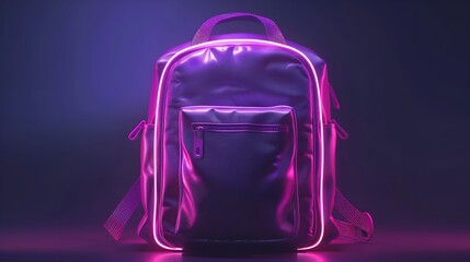 Fototapeta premium The purple leather school bag isolated on a purple dark background, Ai Generative.