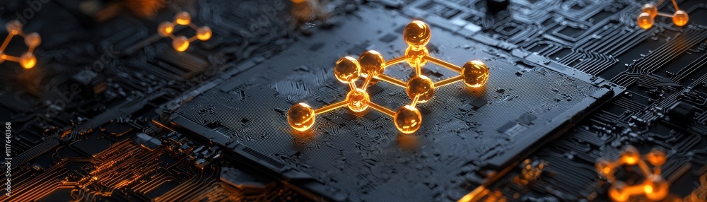 Poster visualizing quantum processes ai-driven digital renderings in a futuristic lab