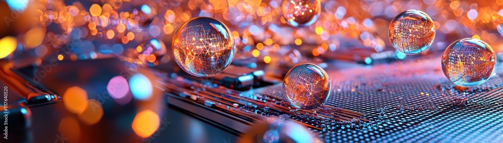 Poster exploring quantum computing innovations a futuristic lab environment with ai-driven technology and g
