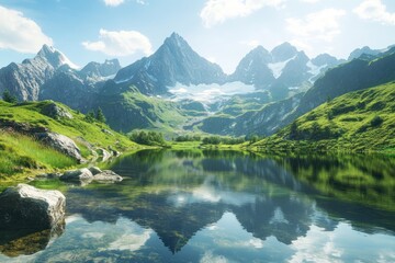 Majestic Mountain Lake Reflection: A Serene Alpine Landscape