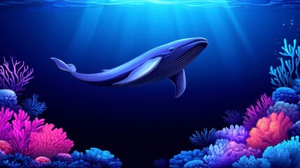 Fototapeta premium Majestic whale swimming among vibrant coral reef