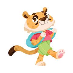 Cheetah Walking with Backpack as Animal School Student and Pupil Enjoy Study Vector Illustration