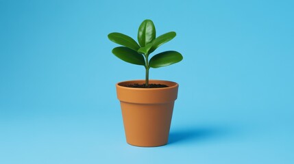 Obraz premium Indoor plant in terracotta pot against a blue background