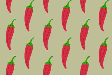 aesthetic red chilli spicy vector pattern on green background. red hot chili seamless pattern background. hot chili flat style isolated seamless pattern. seamless pattern of spicy chilli background