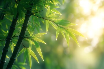 Obraz premium Lush Bamboo Forest Sunlight Filters Through the Leaves