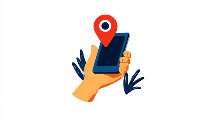 Hand holding smartphone with location pin on screen