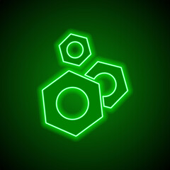 Nut simple icon vector. Flat design. Green neon on black background with green light