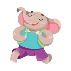 Elephant Walk with Backpack as Animal School Student and Pupil Enjoy Study Vector Illustration
