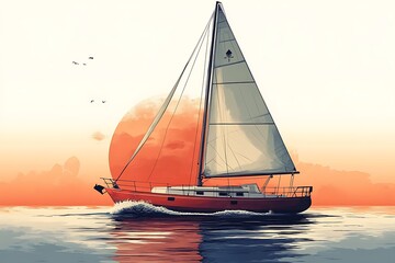Sailing boat, hand painted watercolor on a white background