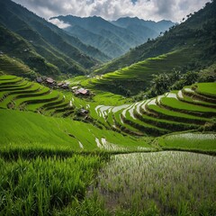 Capture the stunning beauty of lush, terraced rice paddies in the Hmong hill tribe country of Sapa, Vietnam. 