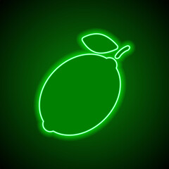 Lemon simple icon vector. Flat design. Green neon on black background with green light