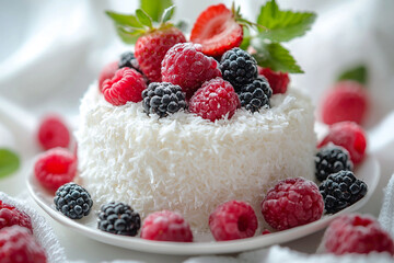 a light and fluffy coconut cake topped with a