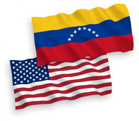 Flags of Venezuela and America on a white background