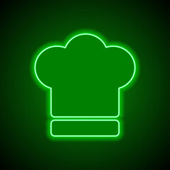 Chef hat, kitchen simple icon. Flat design. Green neon on black background with green light
