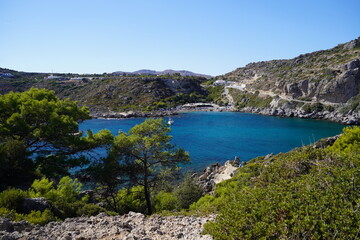 picturesque panorama , Antony Quinn bay in Rhodes , Greece