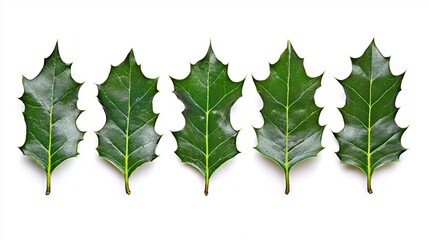 Fototapeta premium Symmetrical Arrangement of Holly Leaves on White Background
