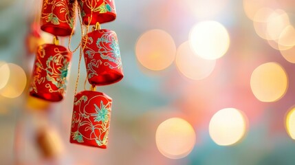 Naklejka premium Colorful Unlit Lanterns with Bokeh Background for Festive Vibes