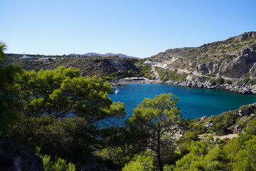 Fototapeta premium turquoise waters of Antony Quinn bay in Greece