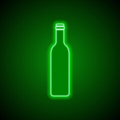 Bottle simple icon vector. Flat design. Green neon on black background with green light
