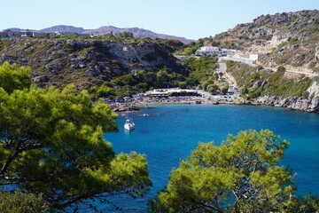 picturesque destination , Antony Quinn bay in Rhodes , Greece