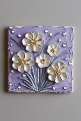 watercolor art, a painting of flowers and sparkles on a tile,