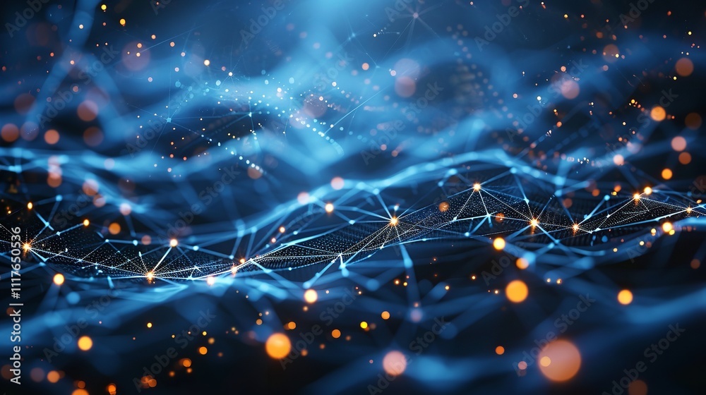 Poster abstract digital technology background with network connection lines and dots.