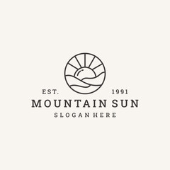 Mountain sun logo vector hipster vintage icon illustration