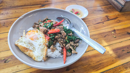 Thai basil minced beef (Pad Gra Prow) with fried egg © sirirat
