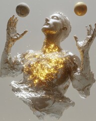 Obraz premium Surreal performance of a celestial man dreamscape digital art cosmic environment aerial view surrealism for seo impact