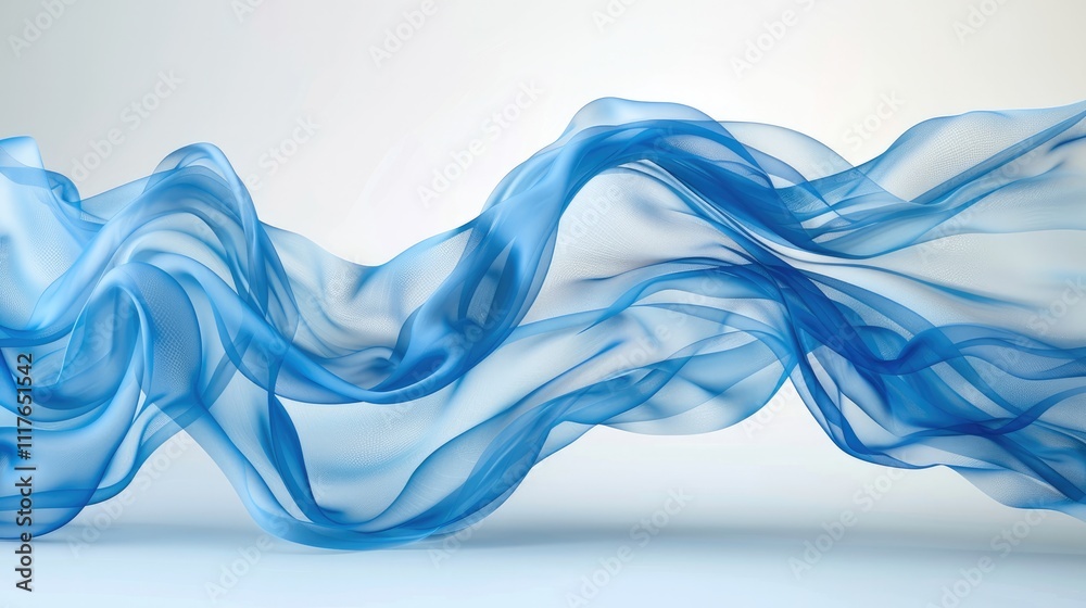 Fototapete translucent fabric in a light blue color flying all over the scene, creating a dynamic and ethereal 