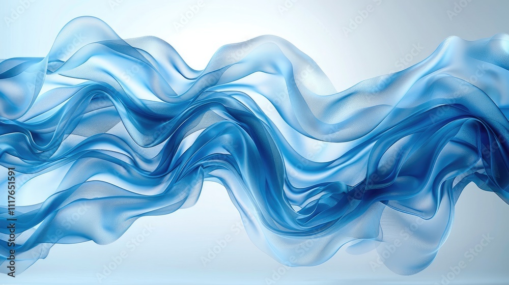 Fototapete translucent fabric in a light blue color flying all over the scene, creating a dynamic and ethereal 