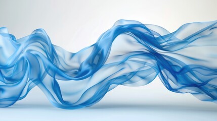 Translucent fabric in a light blue color flying all over the scene, creating a dynamic and ethereal...