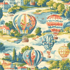 Obraz premium Whimsical Hot Air Balloons Seamless Pattern Design