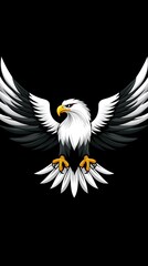 Obraz premium A stylized eagle with outstretched wings, depicted in black, white, and yellow colors.
