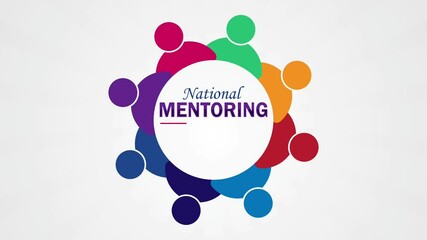National Mentoring Month January white background 4K Animation with shape and typography.