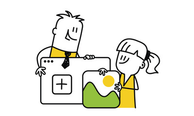 Design and development illustration. Man and woman. Hand drawn vector illustration. Black and white.