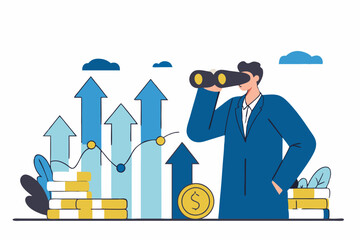 financial forecast vision stock market investment return make profit opportunity discover economic recover businessman financial professional look through binocular see graph chart

