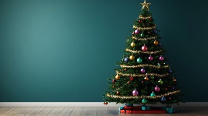 Whimsical and Vibrant Christmas Tree with Shimmering Tinsel Garlands and Playful Baubles