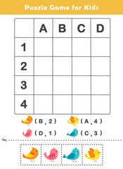 Grid References Worksheet for Kids. Puzzle Game for Children. Locate the symbols by reading off the horizontal and vertical coordinates. Use the coordinates to locate the symbols on the grid.